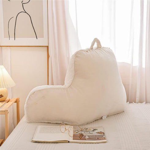 Holawakaka Standard Faux Fur Bed Rest Pillow with Arms, Rabbit Fur Reading Pillows Perfect for Adults, Teens, Kids