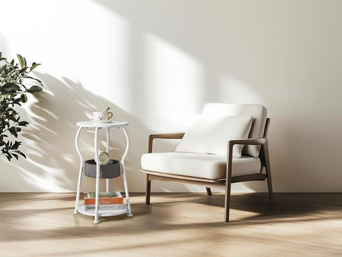 3-Tier 21.6" Small Round Side Table with Storage Bag, Accent Round End Table with Four Storage Functions for Living
