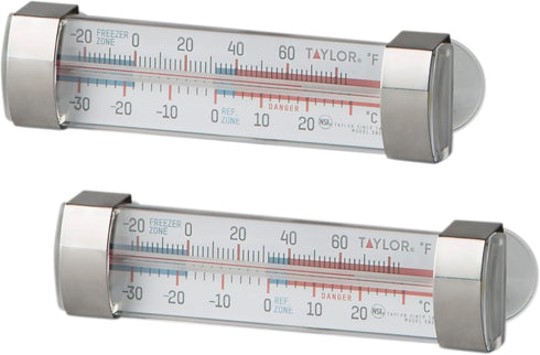 Taylor Large Dial Kitchen Refrigerator/Freezer Thermometer with Suction Cups, 2 Pack