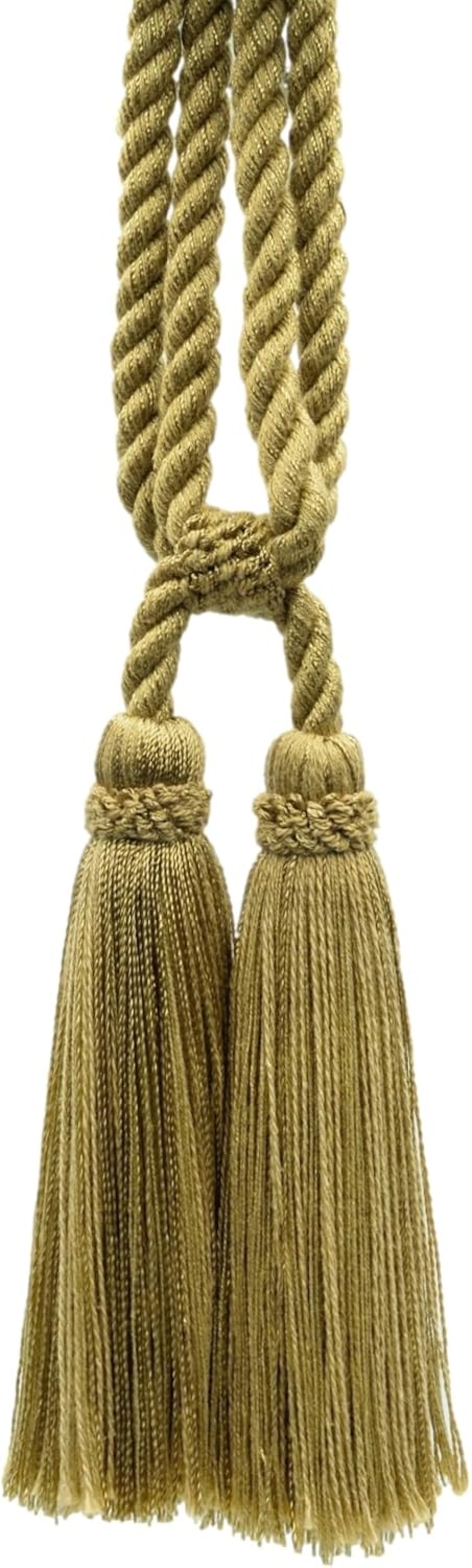 Traditional Cotton Curtain Tieback with Double Tassel, 5 1/2" Length (14cm), 27" Spread (68.5cm) - Pack of 2, Golden