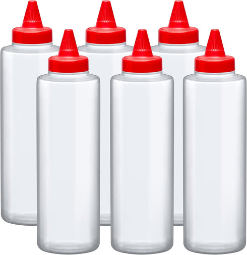 16-Ounce (Set 6), Amazing Abby Plastic Squeeze Bottles of Reusable Condiment Bottles, BFA-Free, Dishwasher-Safe