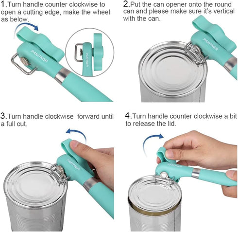 PAKITNER Manual Can Opener, Ergonomic Smooth Edge, Food Grade Stainless Steel, Handheld Side Cut, Green for Home &