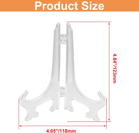 12 Pieces 5 Inch Clear Plastic Easels Plate Display Stands Holders Picture Easel for Weddings, Home Decoration Birthdays