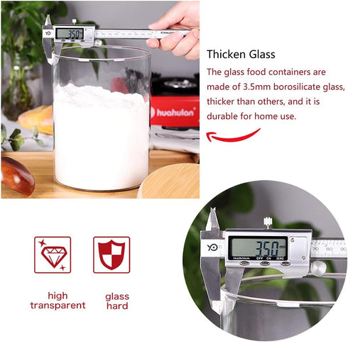 Large Glass Flour Container with Airtight Bamboo Lid, 3L Food Jar for Storage of Flour, Sugar, Cookies, Rice
