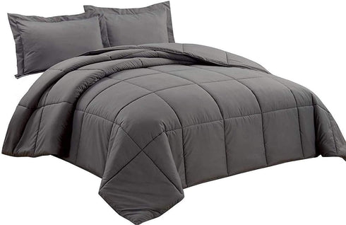 3-Piece Set 88 88 Inches Chezmoi Collection All Season Queen Comforter Gray, Soft Quilted Down Alernative Duvet Insert