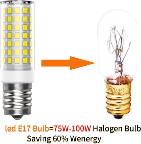 8W Dimmable LED E17 Microwave Oven Bulb, Daylight 6000K, 100W Halogen Equivalent, Under-Microwave Light (2-Pack)