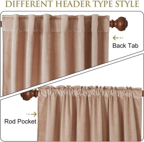 96 inches 2 Dimming W42x L96 StangH Long Beige Blush Velvet Curtains - Panels Light Drapes Farmhouse Decor for Nursery