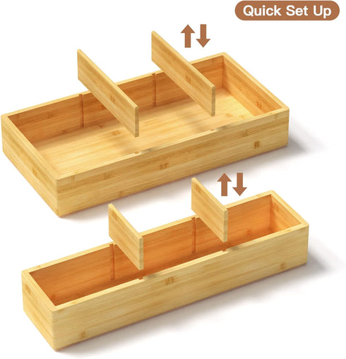 Bamboo Drawer Organizer Box, 12.5'' X 12.5'' X 2'', Adjustable 3 Individual Storage Containers for Kitchen