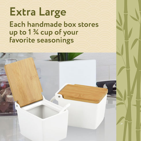 2-Pack Impresa Japanese-Style Salt Box - Moisture-Barrier Lid Salt Cellar with Hinged Lid for Minimalist Decor