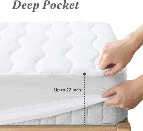 22" (72x84 Inches, California King Cotton Mattress Protector, Breathable Pillow Top Mattress Cover, Soft Quilted Fitted