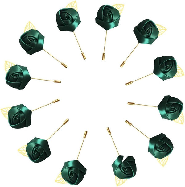Groom Boutonniere Wedding Silk Rose (12 Pieces) 3.5cm Flowers Accessories Prom Pin Man Suit Decoration Green