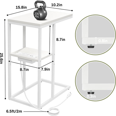 Yoobure C Shaped End Table with Charging Station, Small Side Tables for Living Room Bedroom, Sofa Table with USB Ports