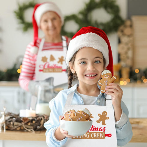 2 Pack Christmas Matching Aprons for Kids and Adults, Christmas Baking Crew, White Kitchen Aprons with 2 Pockets for