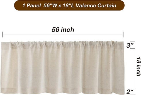 Valea Home Linen Valance for Kitchen, Rustic Farmhouse Crude Window Curtain Valances 18 inch Length for Living Room