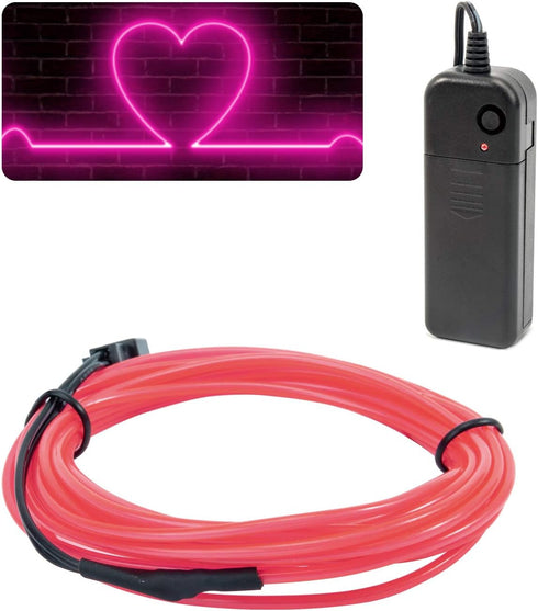 JIGUOOR 16.4ft / 5m EL Wire Battery Pack - Bright Neon Light Strip for DIY, Party, Festival, Halloween, Pink