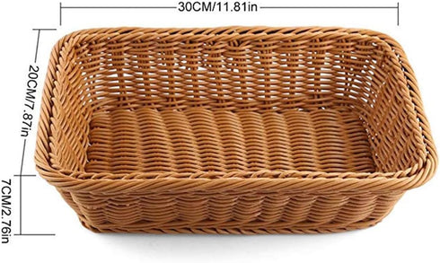 2pcs 11.8" Rectangle Imitation Rattan Bread Basket, Woven Tabletop and Vegetable Serving Basket, Brown