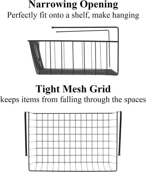 Tebery 4 Pack Black Under Shelf Wire Basket, Hanging Storage Baskets for Kitchen Pantry & Desk