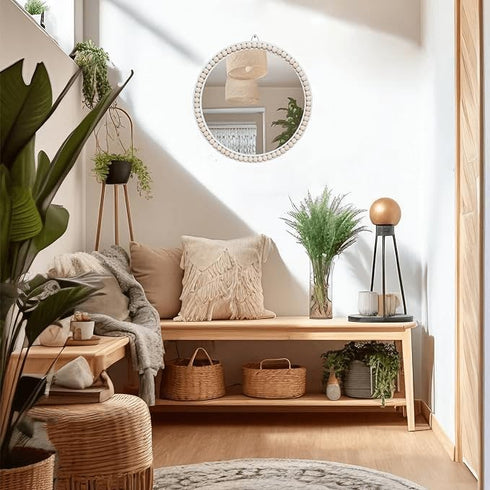 17-Inch Boho Rattan Wall Mirror for Home Decor