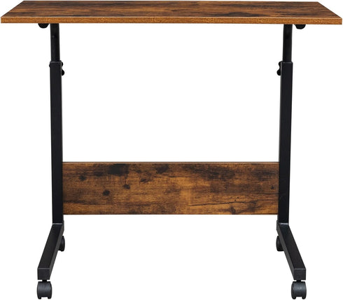 HomVent Brown-31.5" Wx15.7 Adjustable TV Tray Table Rolling Sofa Side Snack Table with Wheels Portable C-Shape Dinner