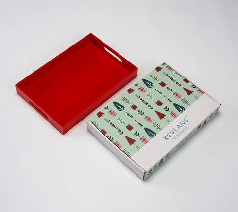 Sturdy Red Acrylic Serving Tray with Handles, 10x15 Inch for Serving Coffee, Appetizer, Breakfast, Butler, Makeup