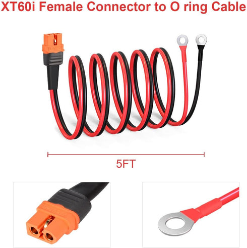 XT60i to O Ring Terminal Cable, 12AWG XT60i Female to O Ring Connector for RC Battery Solar Power (5FT)
