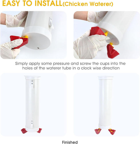 1 VOSON Gallon Hanging Chicken Waterer with Two Automatic-Fill Water Cups - No Waste Poultry Water Dispenser for Coop