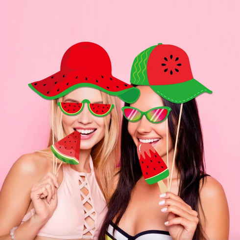 25Pcs Watermelon Photo Booth Props with Stick for Summer Fruits Theme Birthday Party Supplies & Photography Decorations