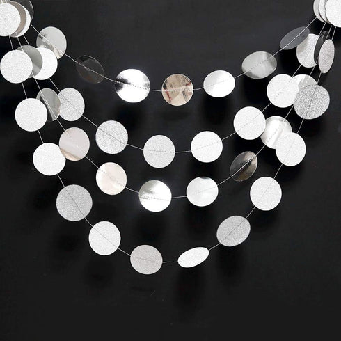Cheerland Glitter Silver Circle Dot Garlands - Metallic Silver Party Decorations for Wedding, Birthday