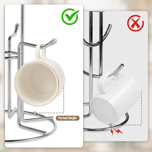 HULISEN Coffee Mug Holder for Countertop, Large Cup Tree with 6 Hooks, Metal Stand for Coffee Bar