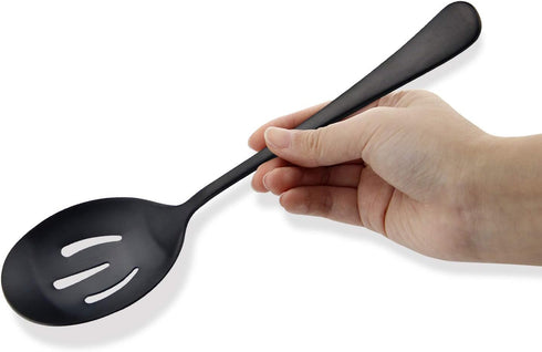 AOOSY 8.7 Inches Matte Black Utility Skimmer, 8 3/4" Stainless Steel Serving Spoons Set x 3, Slotted Spoons x 3 for