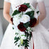 Artificial Rose Bouquet for Wedding Bride, White + Wine Red Bouquet for Home Holiday Party Supplies