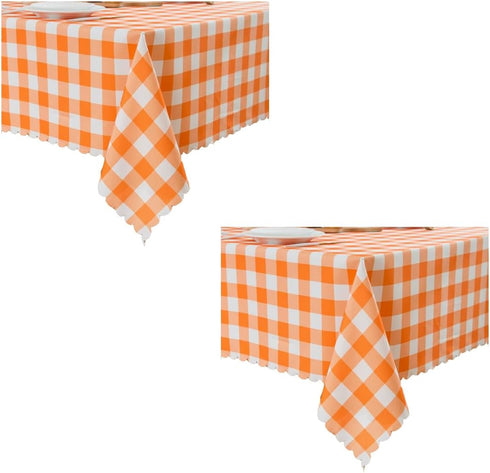 MANGATA CASA 2Pcs Orange Gingham Table Cloth, Waterproof Kitchen & Table Linens, Pumpkin Yellow 60x72in