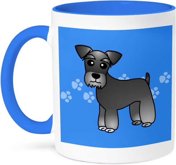 3dRose "Cute Miniature Schnauzer Banded Coat (Salt and Pepper) - Cartoon Dog" Two Tone Blue Mug, 11 oz, Multicolor