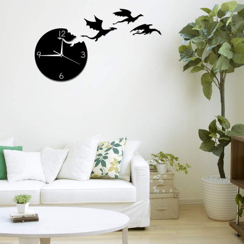 The Geeky Days Magic Flying Angry Fantasy Dragon Wall Clock, Abstract Gothic Fairytale Quartz Analog Decorative Watch