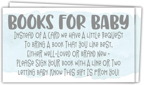 50 Blue Watercolor Books for Baby Shower - Request Cards, Invitation Inserts for Boy Baby Shower