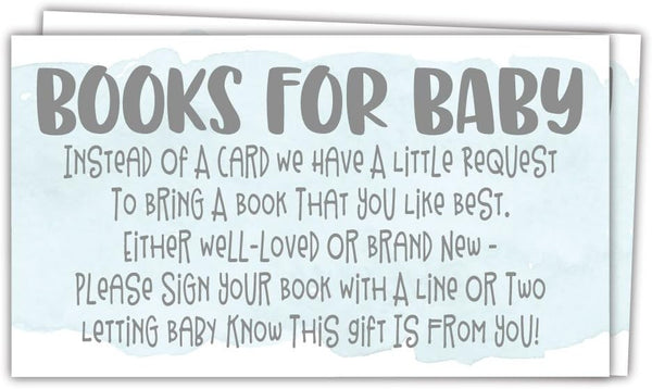 50 Blue Watercolor Books for Baby Shower - Request Cards, Invitation Inserts for Boy Baby Shower