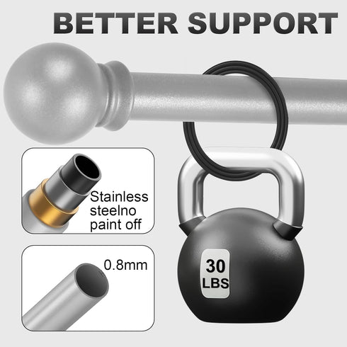 Silver Curtain Rods for Bedroom with Brackets, 5/8 Inch Diameter Small Window Curtain Rod 32 to 48 Inches