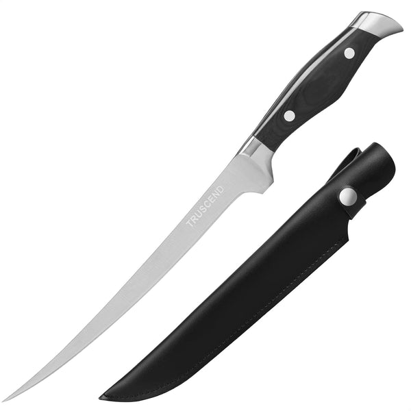 TRUSCEND Boning Knife with Protective Sheath, Razor Sharp Stainless Steel Chef Knives for Boning, Filleting, Trimming,