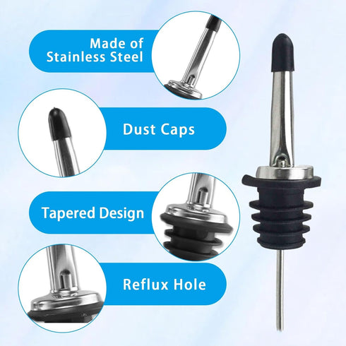 Liquor Pour Spouts with Dust Caps, Speed Pourer Nozzles for Alcohol & Liquor Bottles