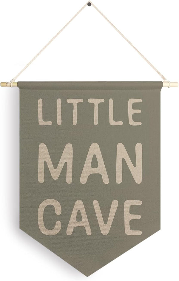 Qpenm Little Man Cave Hanging Wall Canvas Banner, Kids Playroom Hanging Pennant