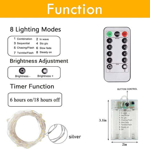 3 Pack 26 80 8 Fairy Lights Battery Operated with Remote Control Timer, FT LED String Lights Outdoor Indoor, Mode