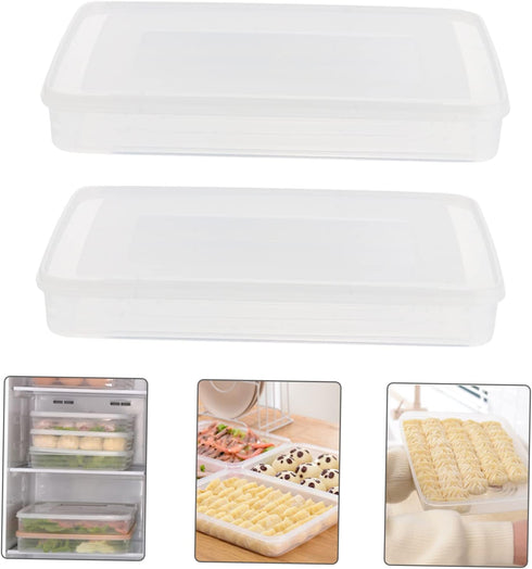HOMSFOU 2pcs Dumpling Box Containers for Fridge Large Plastic Container Flat Storage Bins Stackable Food Storage Containers Refrigerator Box Dumpling Case Kitchen Supply Dumpling Tray Egg