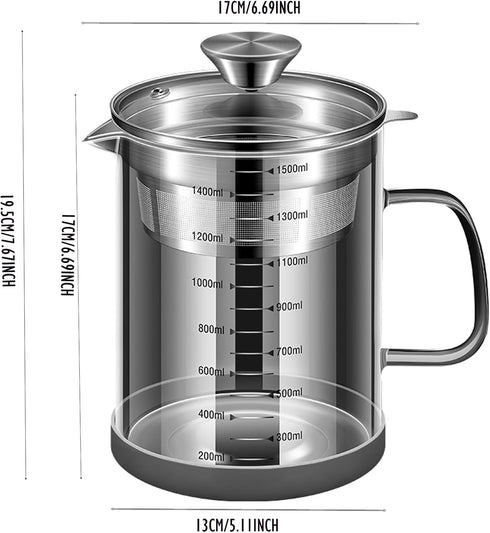BinaryABC Pitcher,7.67 6.69inch(1500ML) Yogurt Strainer,Nut Milk Strainer,Juice Food Strainer,Glass Teapot with Mesh
