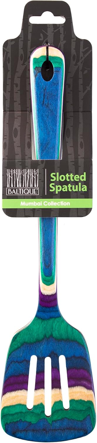 Totally Bamboo Baltique Mumbai Collection, 12-1/2" Wooden Slotted Spatula, Safe for Nonstick Cookware