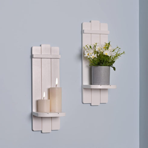Sconces Wall Decor Set of 2 - Rustic Home Farmhouse Art Floating Candle Holder Shelf White Decorations for Living Room,