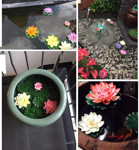 7Pcs Artificial Lotus Flower Pool Aquarium Decoration, 3.9 Inch Eternal Flower (White)