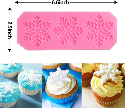 Rainmae 6 Pcs Christmas Snowflake Silicone Fondant Molds, 3D Winter Frozen Party Cupcake Topper Decorating Tools
