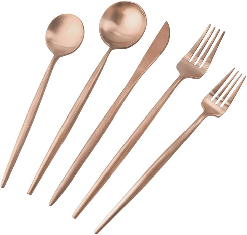 Copper Gold Flatware, Royal 5 Pieces Luxury Matte Finish 18/10 Stainless Steel Tableware Set for 1