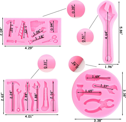 ZiXiang Construction Tools Fondant Silicone Molds, Hand Tools Chocolate Mold Set of 4 for Cake Decoration