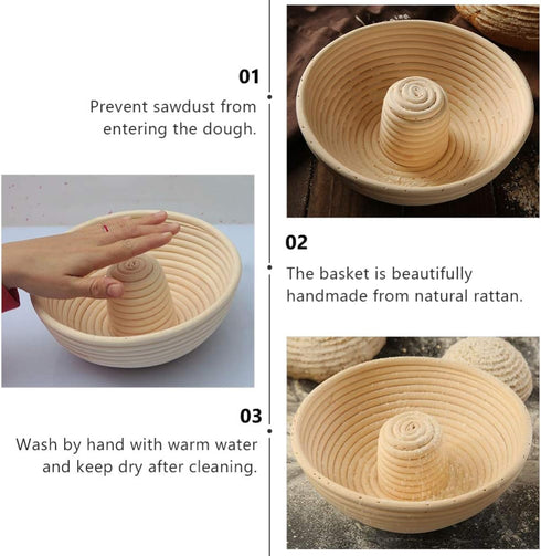 Cabilock Circular Bread Banneton Proofing Basket, Hand Woven Rattan Dough Proving Bowl for Sourdough